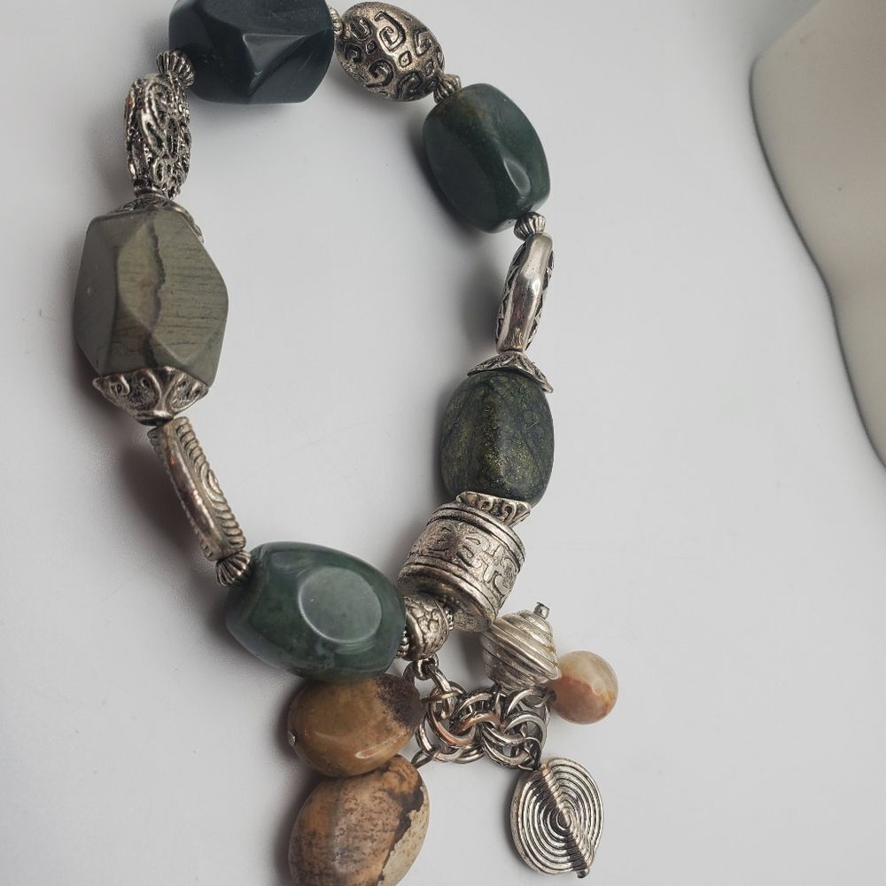 Tumbled stone green healing earth raw‎ natural bracelet B0532